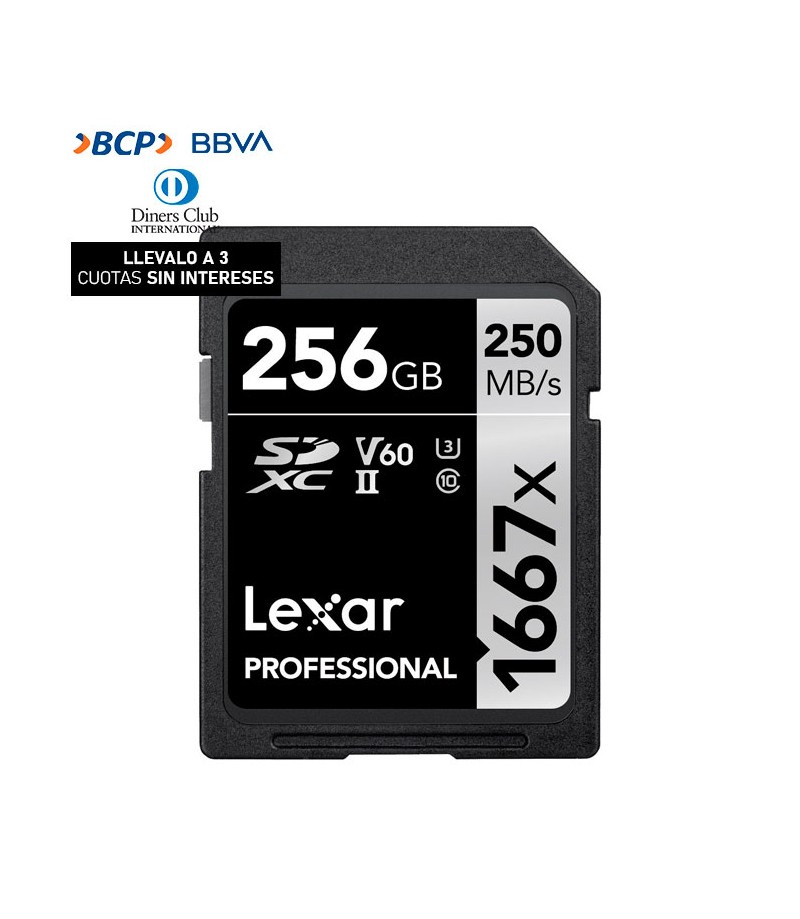 Memoria SD Lexar Professional 256GB - R:250mb - W:120mb 1667x