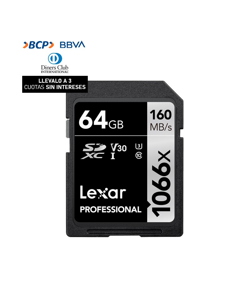 Memoria SD Lexar Professional 64GB - R:160mb - W:70mb 1066x