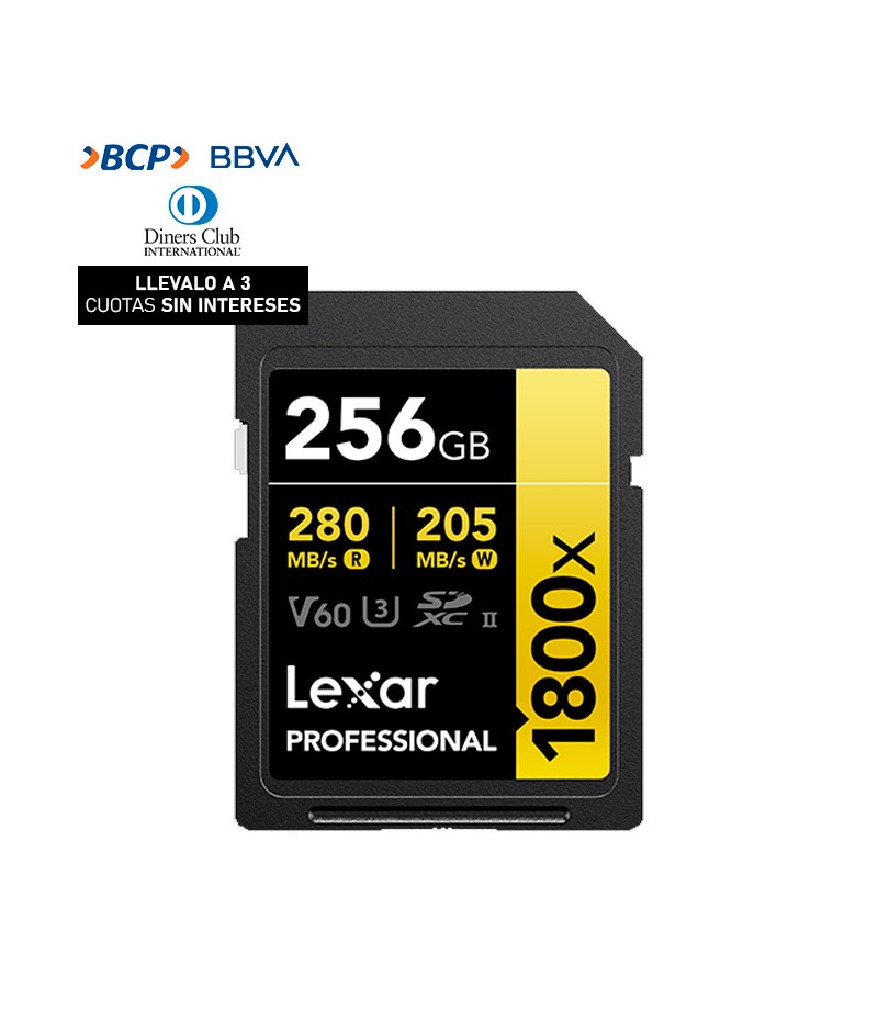 Memoria SD Lexar Professional 256GB - W:280mb - R:205mb 1800x