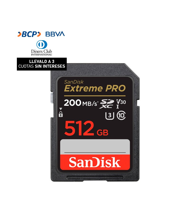 Memoria SD Sandisk 512GB - R200mb - W140mb - Extreme Pro