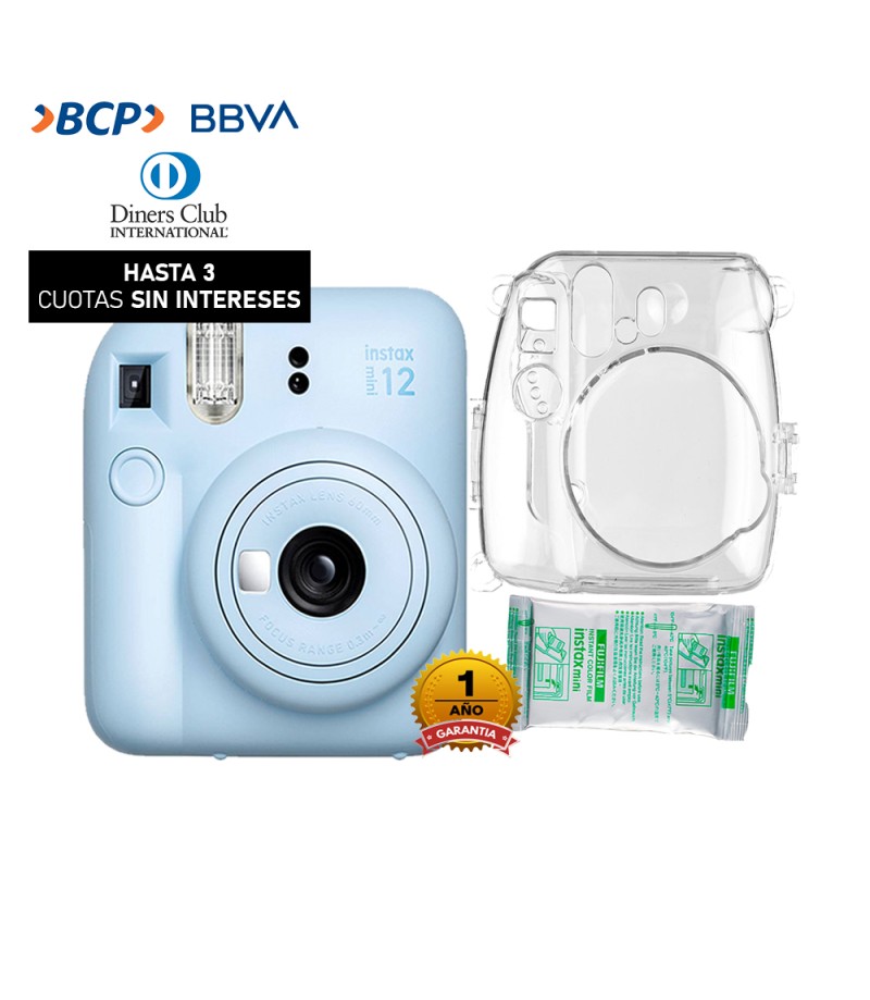 Camara Fujifilm Instax Mini12 Azul+Estuche Transparente+Pelicula x10