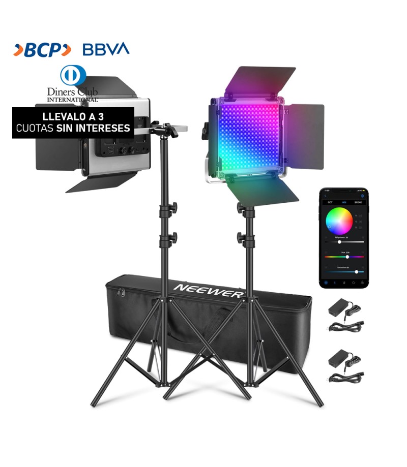 Kit Neewer 2 Luces LED 660 PRO II RGB + 2 Parantes 2m + Maleta