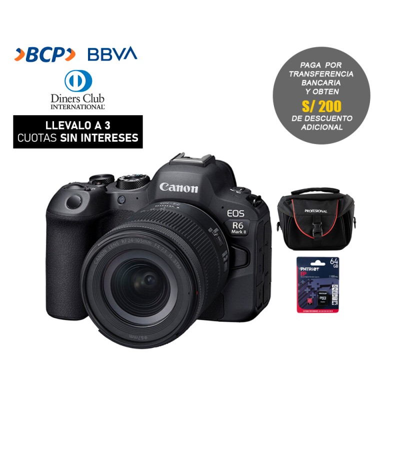 Camara Canon EOS R6 Mark II + RF 24-105 mm f/4-7.1 IS STM (Gratis: Memoria 64GB)