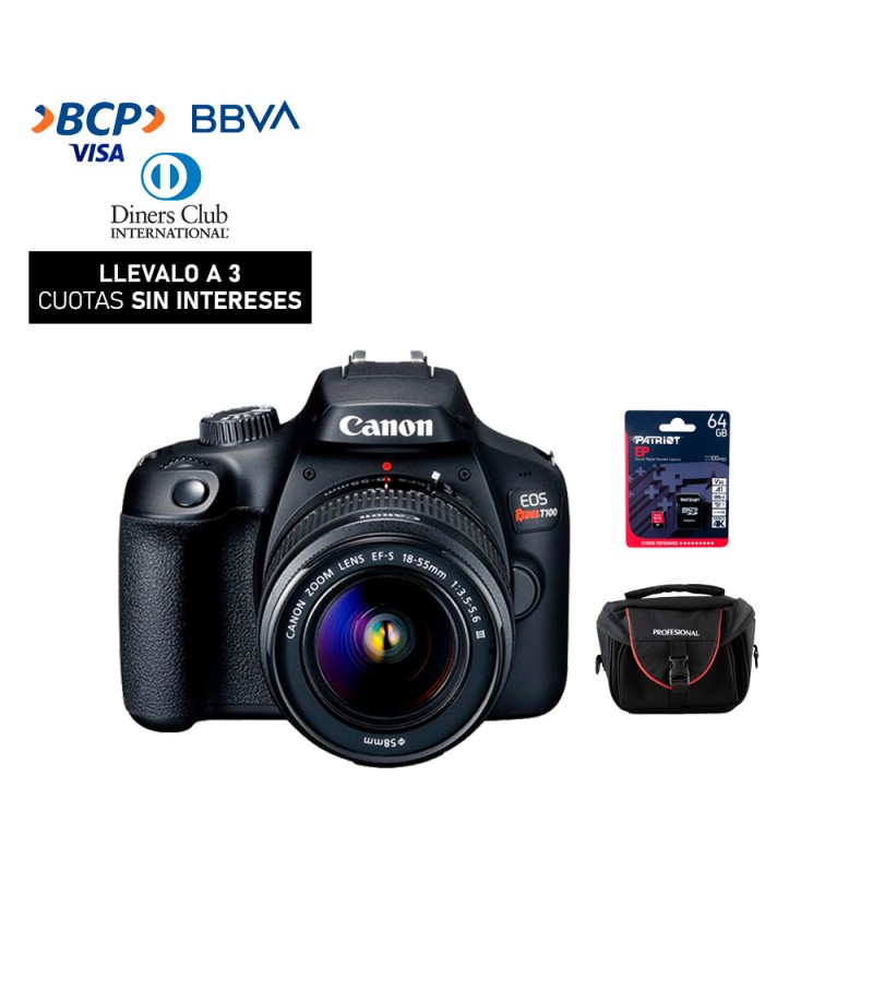 Camara Canon EOS Rebel T100 + Lente 18-55mm DC III (Gratis: Estuche + Mem.64GB)