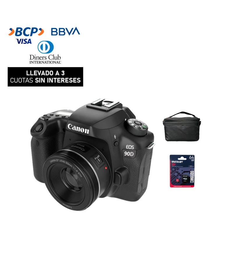 Camara Canon EOS 90D + EF 50 STM f/1.8 (Obsequio: Estuche + Mem.64GB)