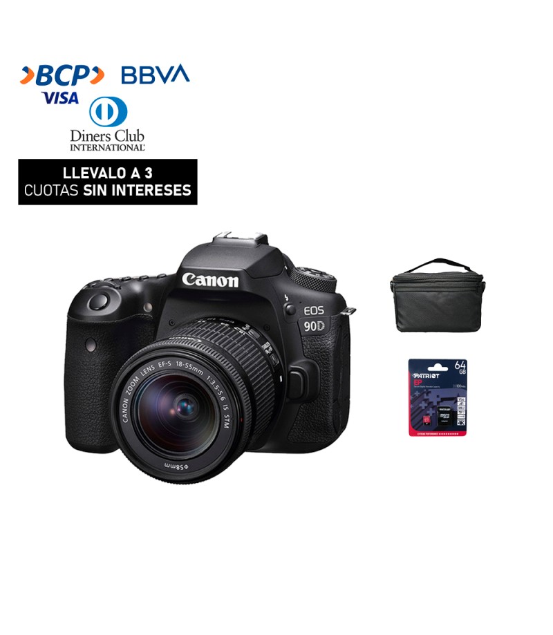 Camara Canon EOS 90D + 18-55mm IS STM (Gratis: Estuche + Mem.64GB)