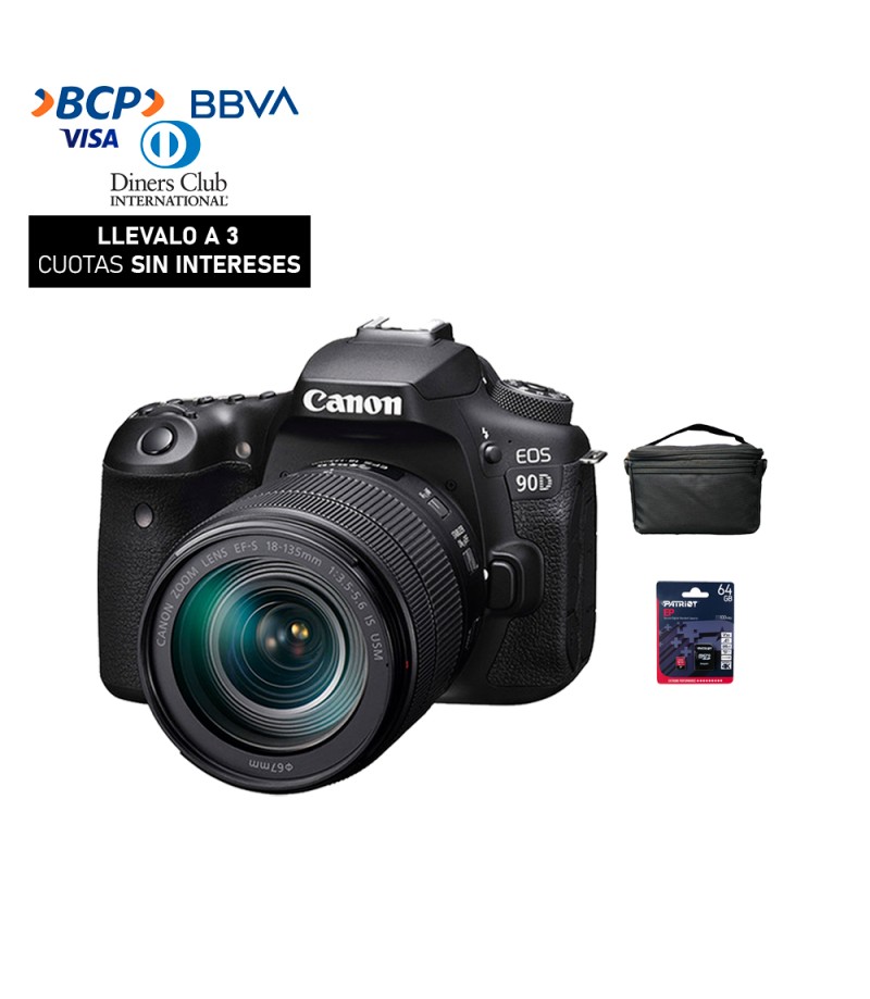 Camara Canon EOS 90D + 18-135mm IS USM (Gratis: Estuche + Mem.64GB)