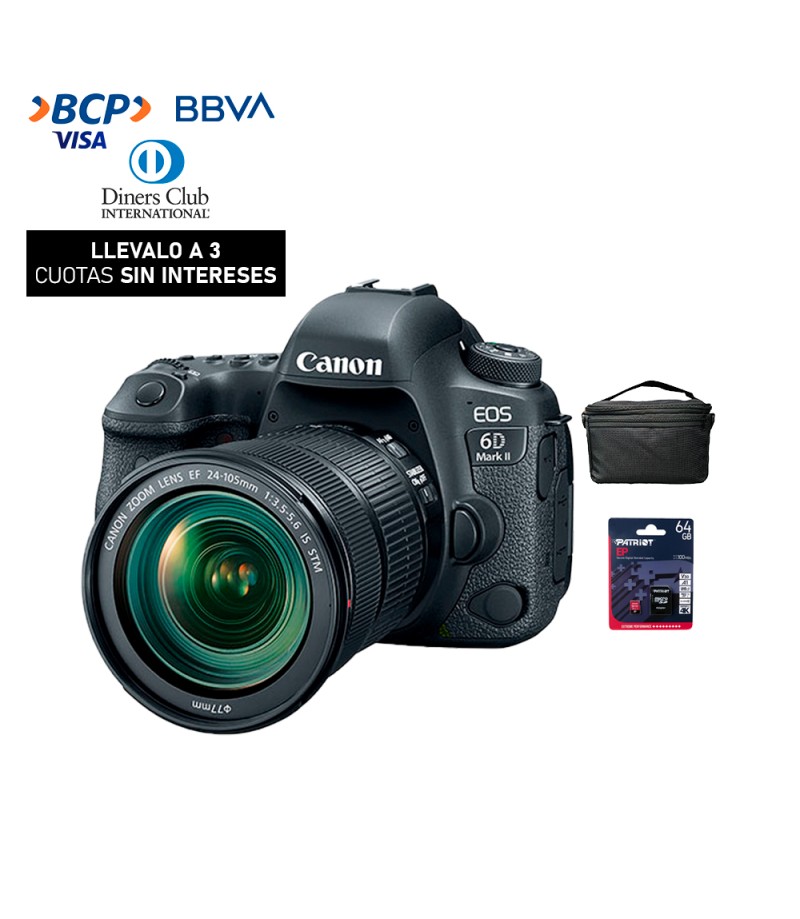 Camara Canon EOS 6D Mark II + EF 24-105mm f/4 IS STM (Gratis: Estuche + Memoria 64gb)