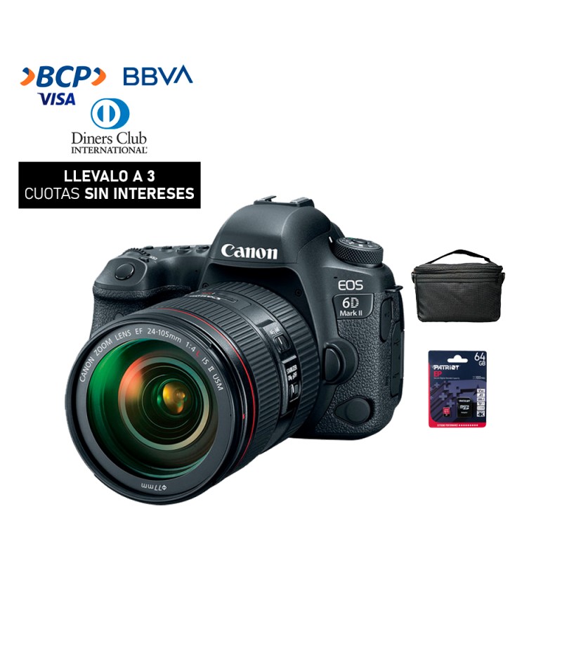 Camara Canon EOS 6D Mark II + 24-105mm IS II USM (Gratis: Estuche + Memoria 64gb)