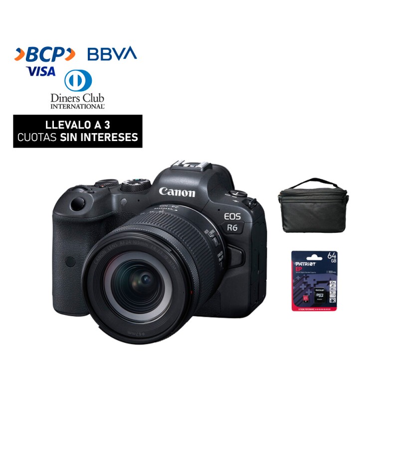 Camara Canon EOS R6 + RF 24-105MM IS STM f/4-7.1 IS STM  (Gratis: Estuche + Mem.64GB)