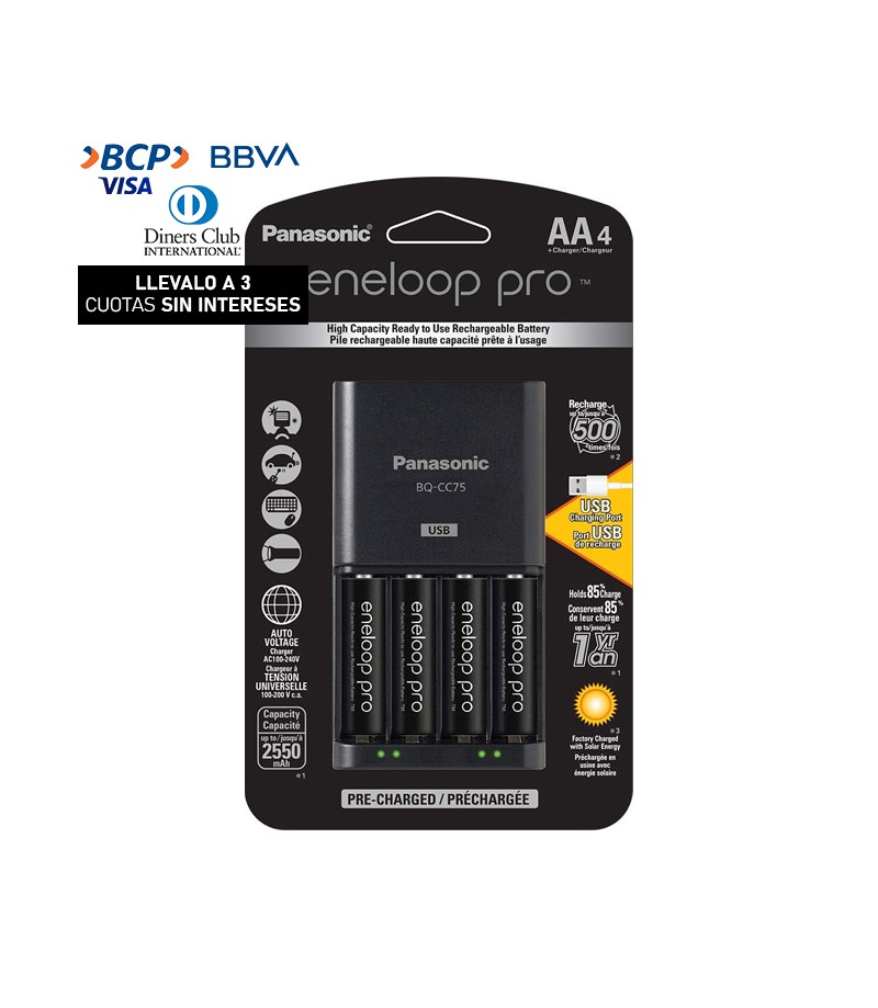 Pilas Recargables Panasonic Eneloop Pro 2500mAh + Cargador BQ-CC75