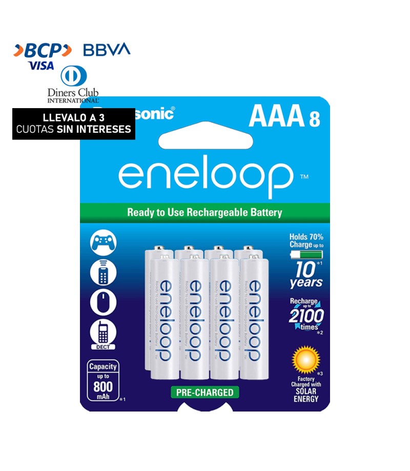 Pilas Recargables Panasonic Eneloop AAA x8 750mAh (No Incluye Cargador)