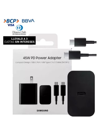 Cargador Samsung Super Fast Charging 45 W + Cable 1.8mt