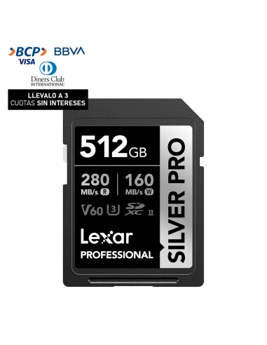 Memoria SD Lexar Professional 512GB - R:280mb - W:160mb SILVER PRO