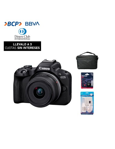 Camara Canon EOS R50 + RF 18-45mm IS STM (Gratis: Estuche + Mem.64GB + Kit de Limpieza)