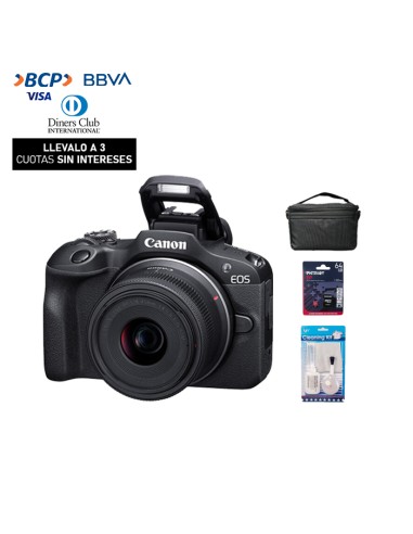 Camara Canon EOS R100 + 18-45mm IS STM (Gratis: Estuche + Mem.64GB + Kit de Limpieza)