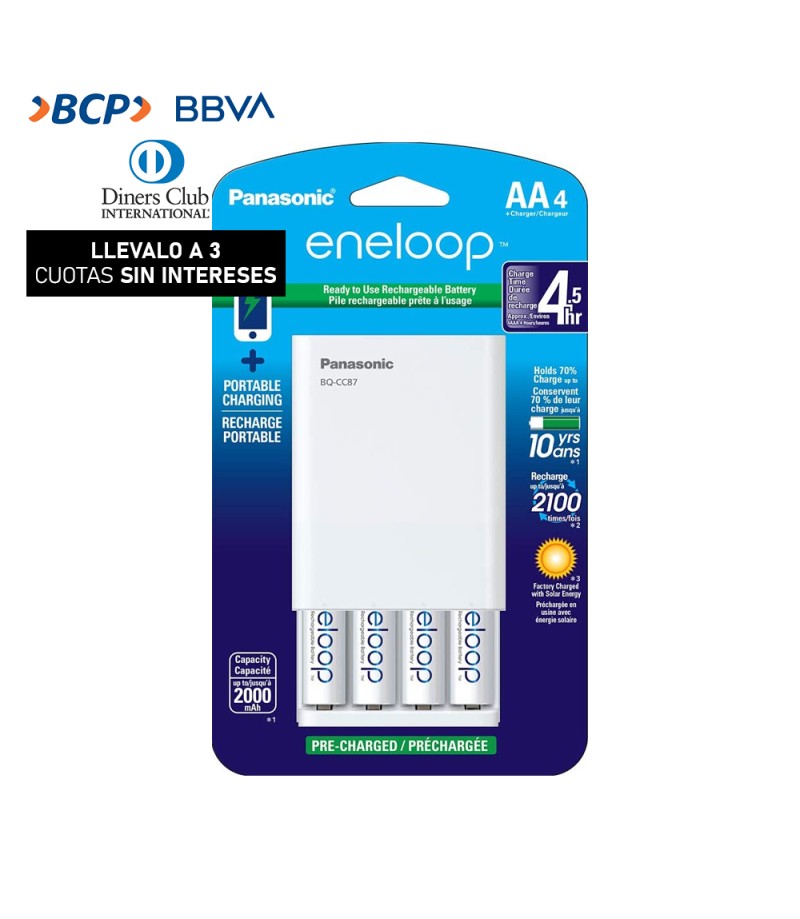 Pilas Recargables Panasonic Eneloop 1900mAh x4 AA + Cargador BQ-CC87