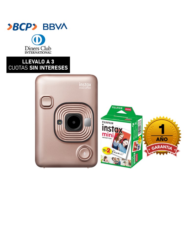 Camara Fujifilm Instax Mini Hybrid LiPlay Blush Gold + Pack de