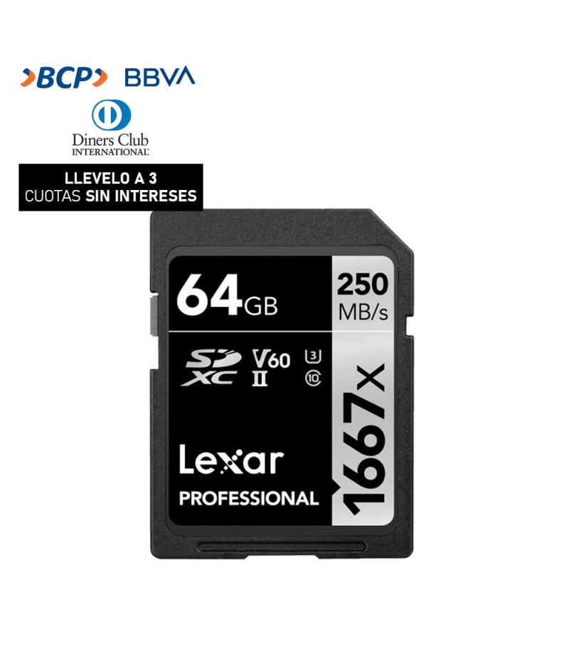 Memoria SD Lexar Professional 64GB - R:250mb - W:120mb 1667x